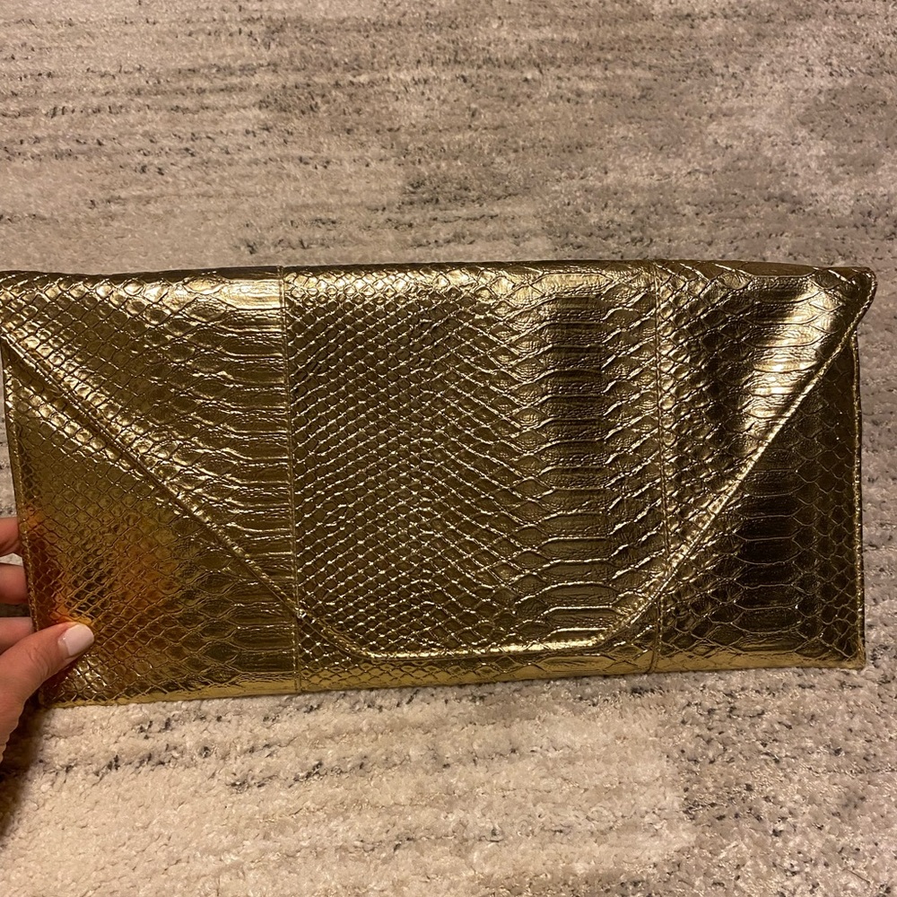 Oversized Gold Snakeskin Clutch